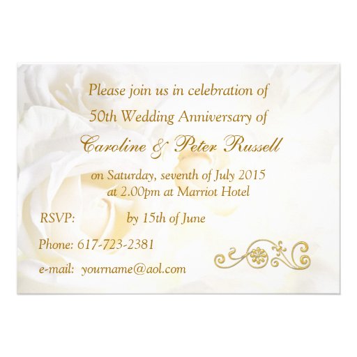 White roses 50th Wedding Anniversary Invitation