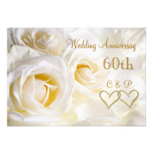 White roses 60th Wedding Anniversary Invitation