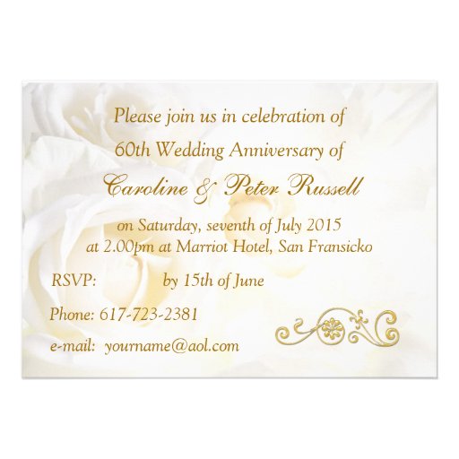 White roses 60th Wedding Anniversary Invitation
