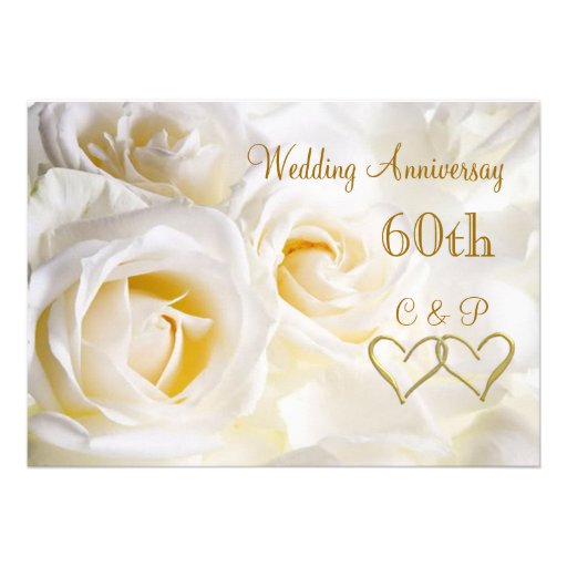 White roses 60th Wedding Anniversary Invitation (front side)