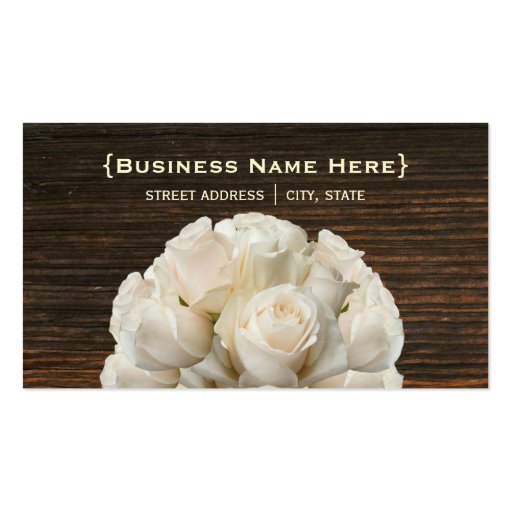White Roses and Barnwood  Biz Card Business Card (front side)