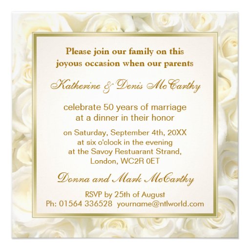 White roses and heart 50th Wedding Anniversary Invites