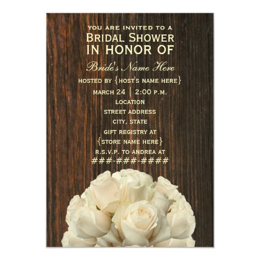 white roses amp barnwood rustic bridal shower invite zazzle rustic bridal shower invite