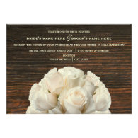 White Roses & Barnwood Rustic Wedding Invitation