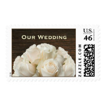 White Roses & Barnwood Rustic Wedding Stamps