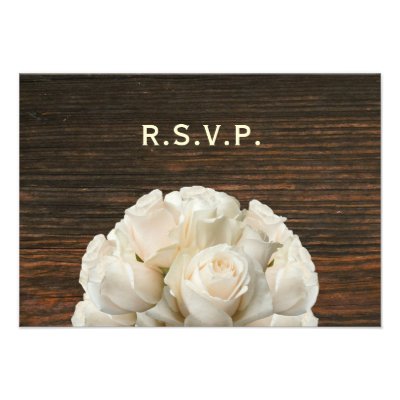 White Roses &amp; Barnwood Rustic Wedding RSVP Personalized Announcements