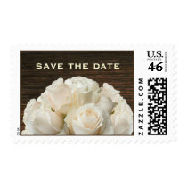 White Roses & Barnwood Wedding Save the Date Postage Stamps