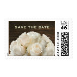 White Roses & Barnwood Wedding Save the Date Postage Stamps