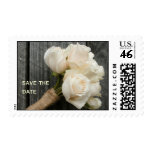 White Roses & Barnwood Wedding Save the Date Stamp