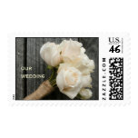 White Roses & Barnwood Wedding Stamps
