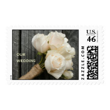 White Roses & Barnwood Wedding Stamps