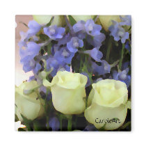 White Roses Blue Flowers Magnet by CaroleArt White Roses Blue Flowers Magnet