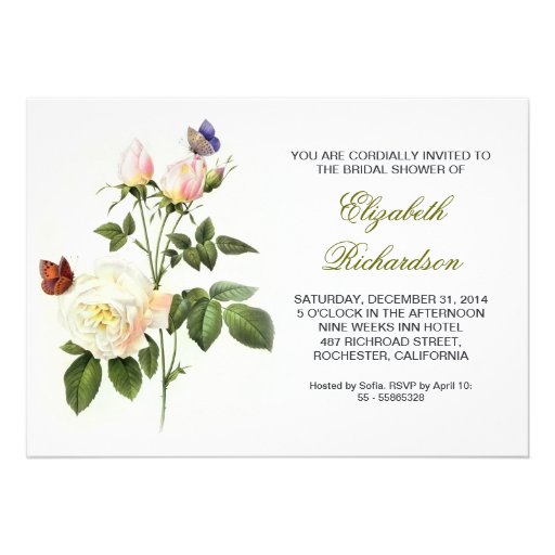 white roses bridal shower invitation