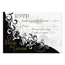 White Roses Bride & Groom RSVP Card #2B