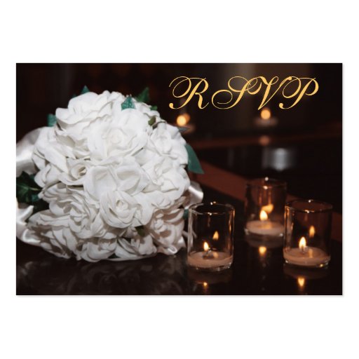 White Roses & Candlelight Gold RSVP Wedding Card Business Card (front side)