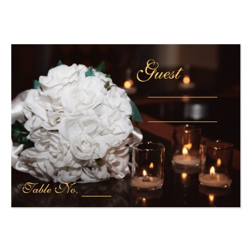 White Roses & Candlelight Wedding Table PlaceCard Business Card