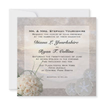 White Roses & Diamond Sand Dollar Wedding Custom Invites