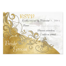 White Roses & Gold - Bride & Groom RSVP Card