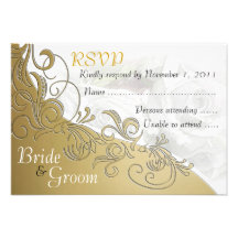 White Roses & Gold - Bride & Groom RSVP Card Custom Invite