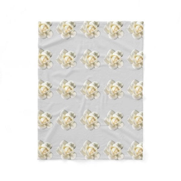 White Roses on Silver Gray Fleece Throw Blanket Fleece Blanket