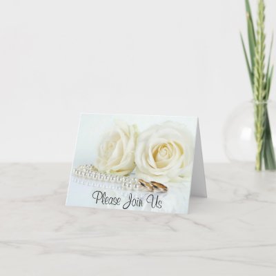 White Roses Pearls Wedding Bands Invitation Card by plannedtoperfection