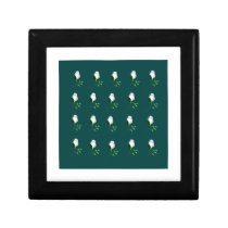 white roses, turquoise trinket boxes