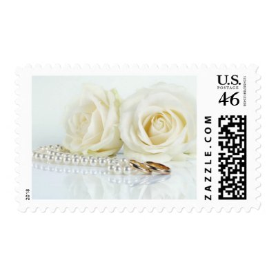 White Roses & Wedding Bands Postage Stamps