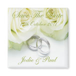 White Roses & Wedding Rings - Save The Date magnets