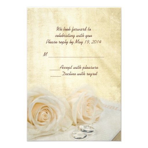 White Roses with rings RSVP Invitations