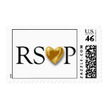 White RSVP Stamp With Gold Heart
