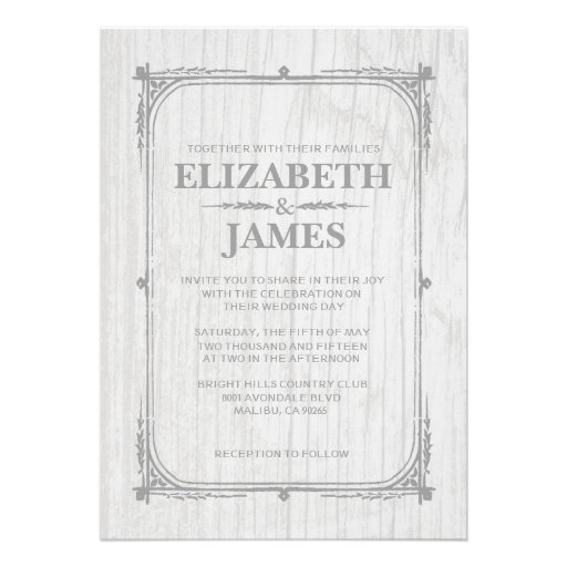 White Rustic Barn Wood Wedding Invitations