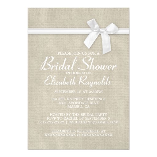 White Rustic Burlap Bridal Shower Invitations