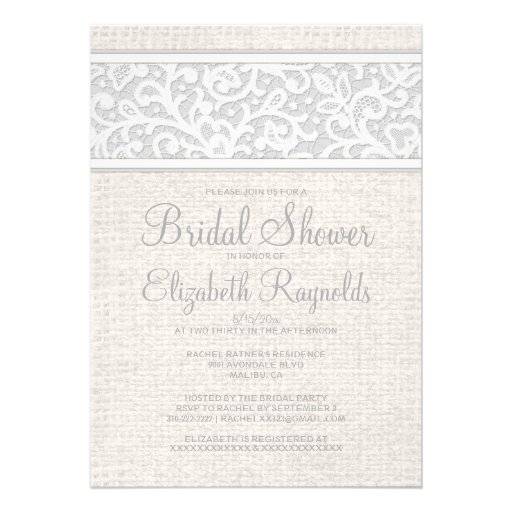 White Rustic Burlap Linen Bridal Shower Invitation