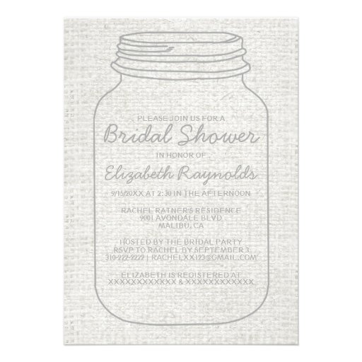 White Rustic Burlap Mason Jar Bridal Shower Invite