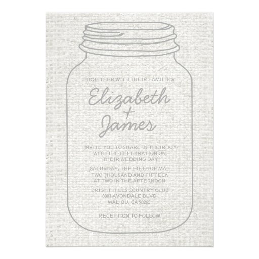 White Rustic Burlap Mason Jar Wedding Invitations