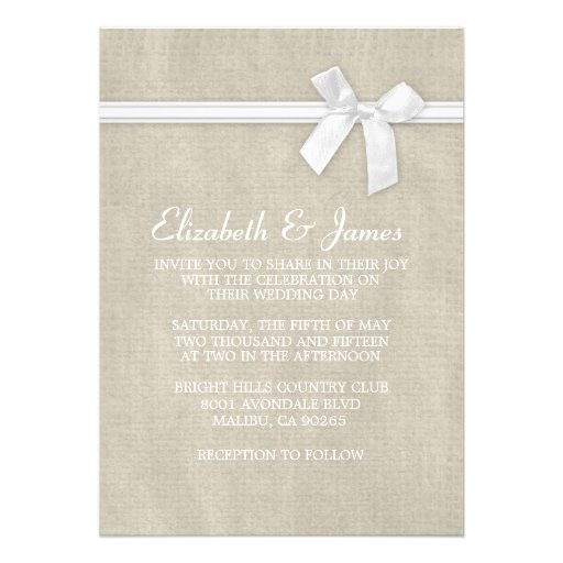 White Rustic Burlap Wedding Invitations