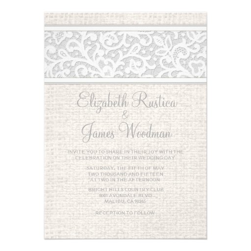 White Rustic Country Burlap Wedding Invitations