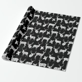 White Rustic Deer on Black Wrapping Paper
