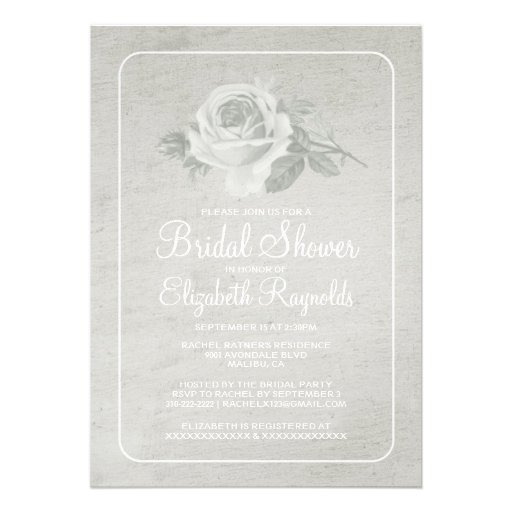 White Rustic Floral/Flower Bridal Shower Invites