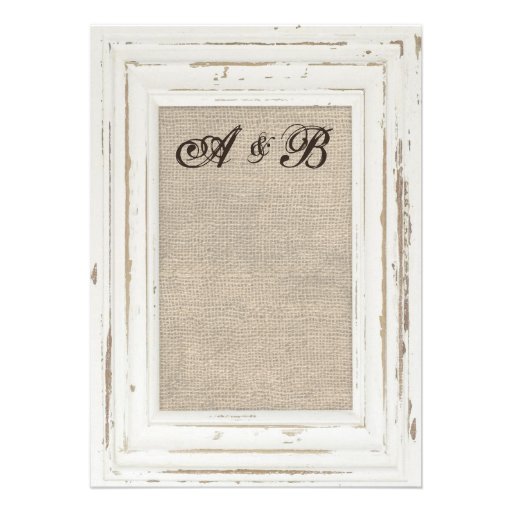 White Rustic Frame & Burlap Wedding Invitation