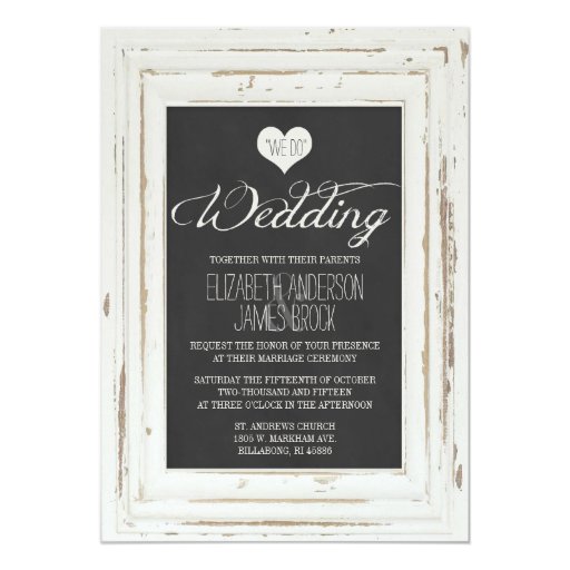 White Rustic Frame Chalk Wedding Invitation (front side)