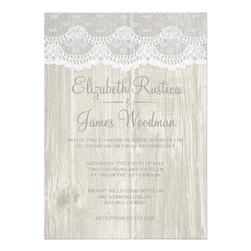 White Rustic Lace & Barn Wood Wedding Invitations