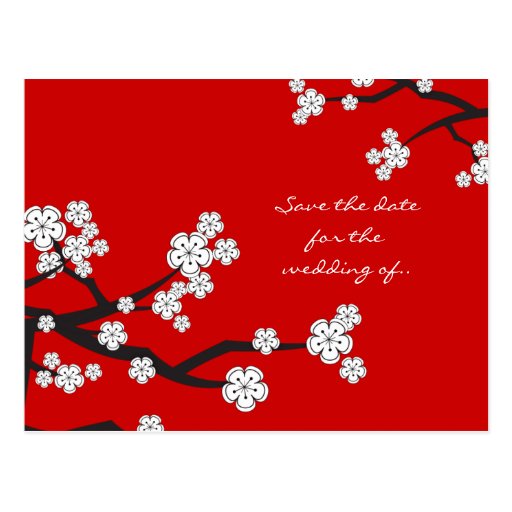 White Sakura Cherry Blossoms Save The Date Wedding Postcards