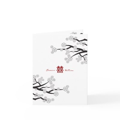 White Sakura Cherry Blossoms Wedding Thank You Card
