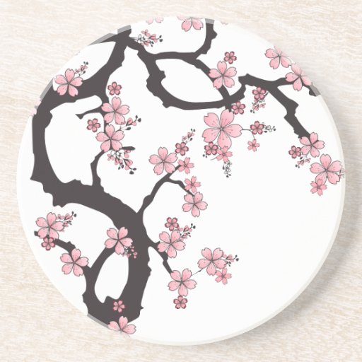 White Sakura Japanese Design Coasters Zazzle