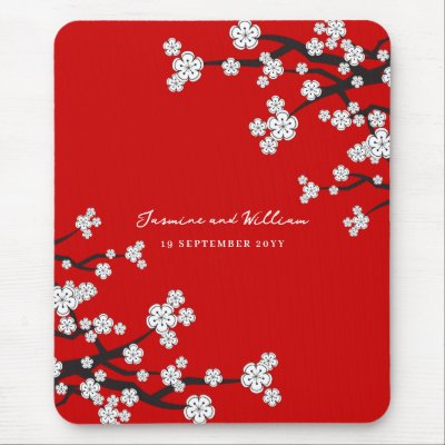 White Sakuras Flower Custom Favor / Gift Mousepad