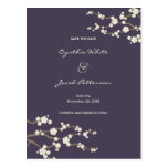 White Sakuras on Plum Save The Date Postcard