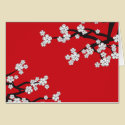 White Sakuras on Red Invitation/ Announcement Card