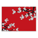 White Sakuras on Red Invitation/ Announcement Card