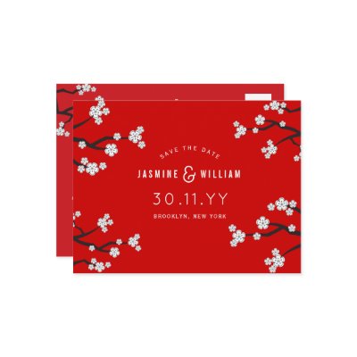 White Sakuras Save The Date Wedding Postcard